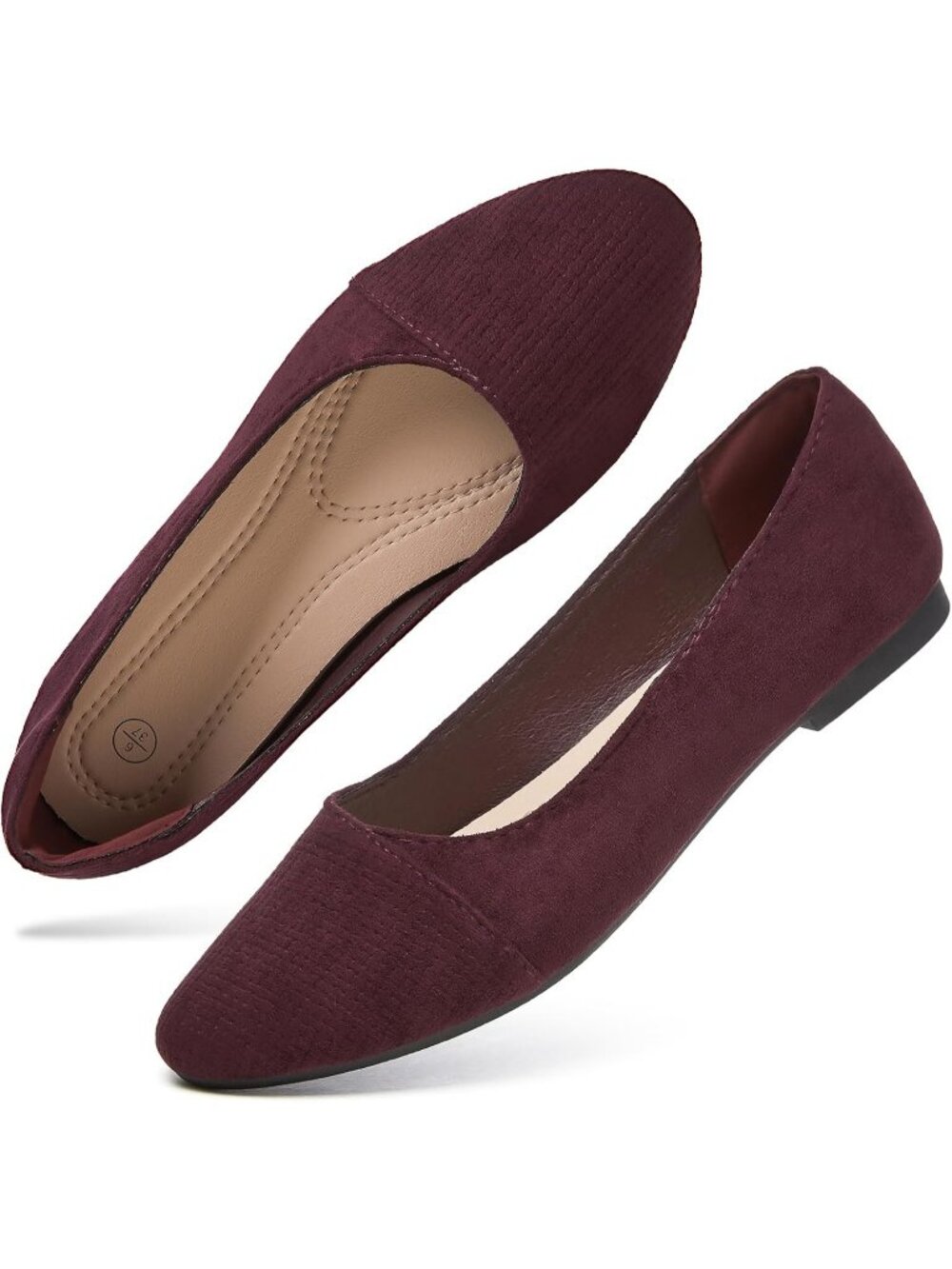 Women's Burgundy Suede Ballet Flats Slip on comfortable Ballerina Dress Shoes